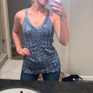 WHBM Blue Geometric Sleeveless Blouse